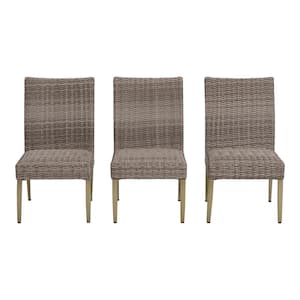 Stationary Light Brown Padded Wicker Wood Look 2 Outdoor Dining Chair (3-Pack)