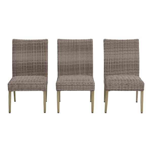 Hampton Bay Stationary Light Brown Padded Wicker Outdoor Dining Chair (3-Pack)