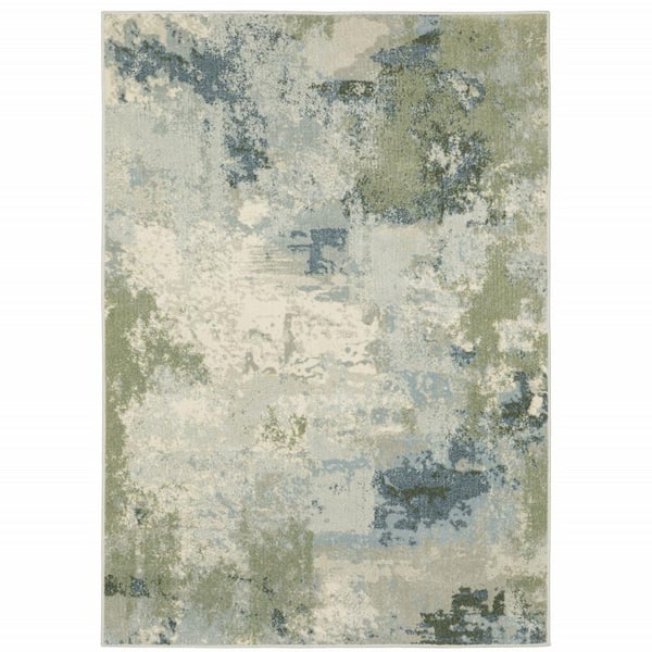 HomeRoots Blue Green Grey and Ivory Abstract 3 ft. x 5 ft. Power Loom Stain Resistant Area Rug