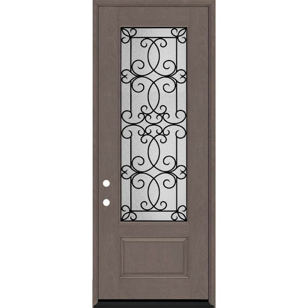 Regency 36 in. x 96 in. 3/4Lite Georgian Decorative Glass RHIS Ashwood Mahogany Fiberglass Prehung Front Door