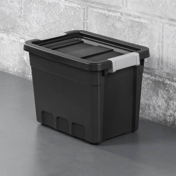 Sterilite 7.5 gal. Rugged Industrial Storage Totes with Latch Lid in Black  (12-Pack) 12 x 14839006 - The Home Depot