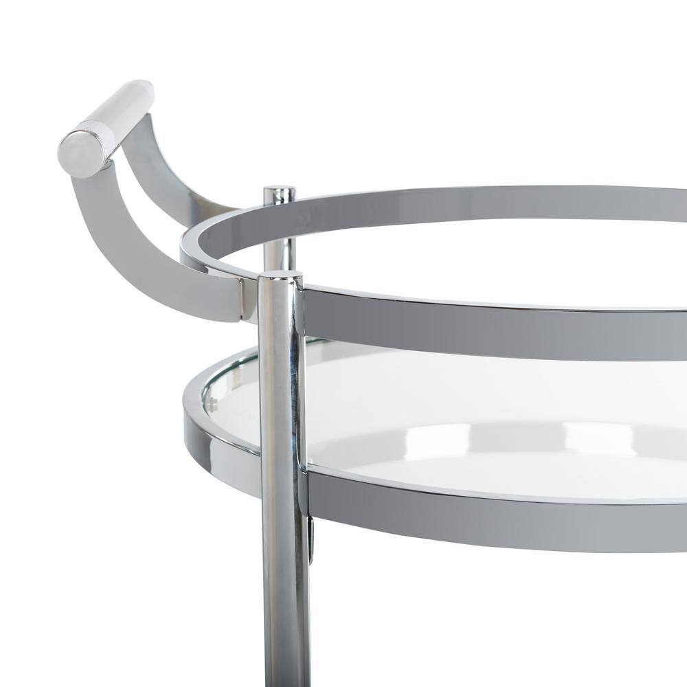 Transitional Chrome 24" Round Bar Cart with Glass Tiers