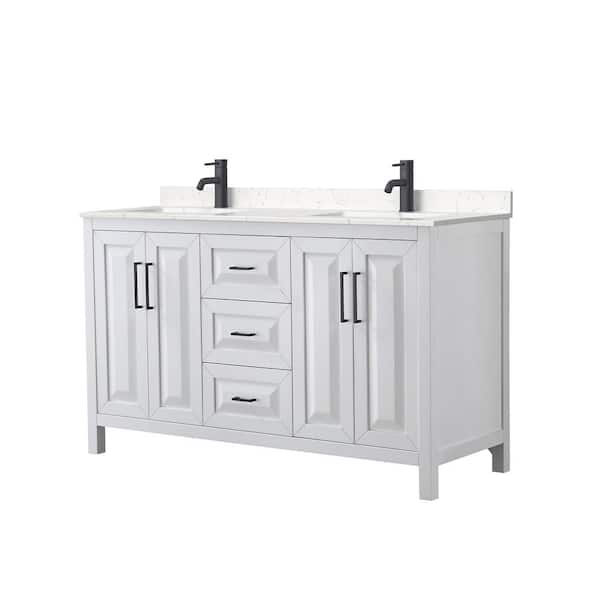 Wyndham Collection Daria 60 in. W x 22 in. D x 35.75 in. H Double Bath Vanity in White with Carrara Cultured Marble Top