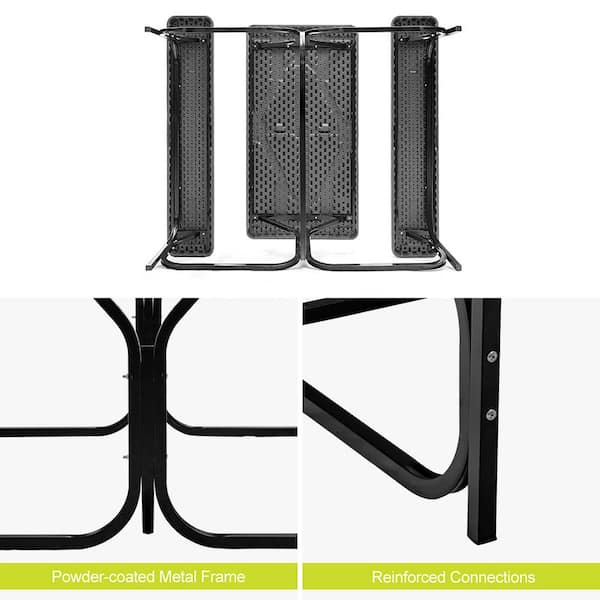 Costway Black Rectangle Metal Picnic Table Bench Set with