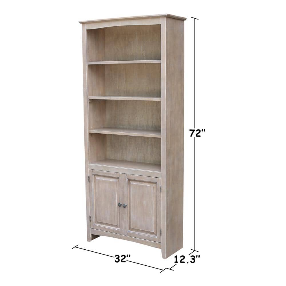 Washed Gray Taupe 72" Solid Wood Bookcase with Doors