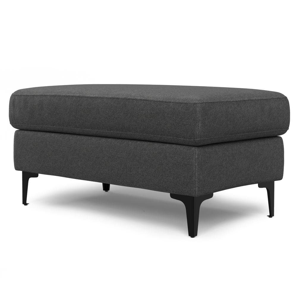 Ava Pebble Grey Upholstered Ottoman with Metal Legs