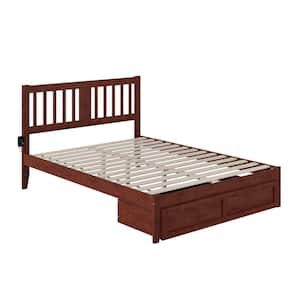 Tahoe Walnut Queen Solid Wood Storage Platform Bed with Foot Drawer and USB Turbo Charger