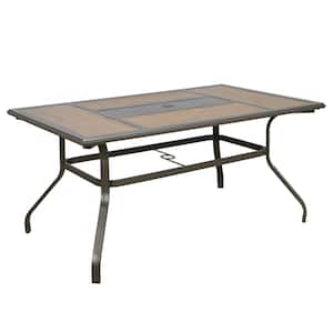 Patio Rectangle Metal Outdoor Dining Table with Wooden-Like Top