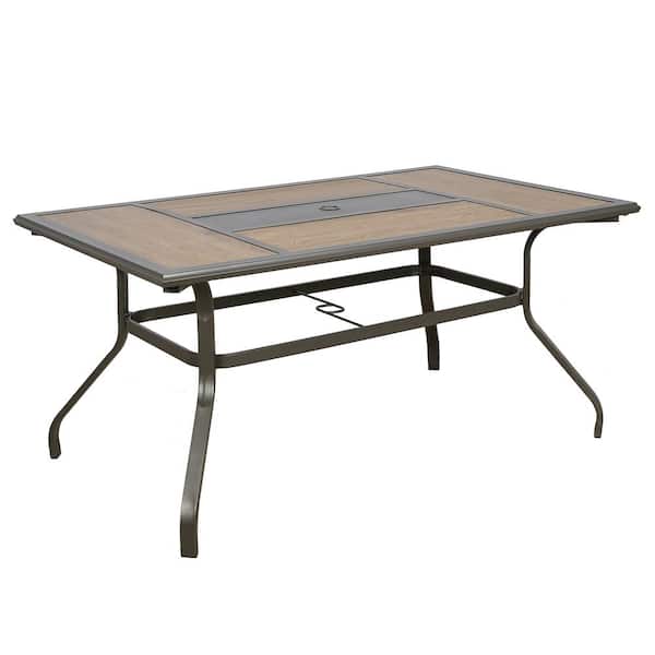 ULAX FURNITURE Patio Rectangle Metal Outdoor Dining Table with Wooden-Like Top