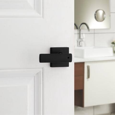Breton Square Matte Black Bed/Bath Door Handle Featuring Microban with Lock