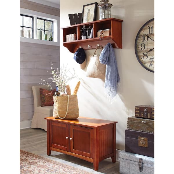 Alaterre Furniture Shaker Cottage Cherry Hall Tree with Storage