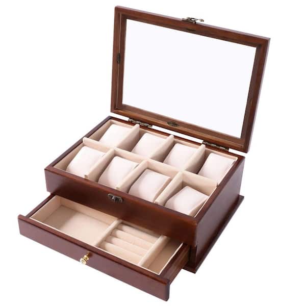 Decor Luxury Wooden 9 Watch Box Collection Jewelry Box Tie Storage Box Valet Organizer (Handsome)