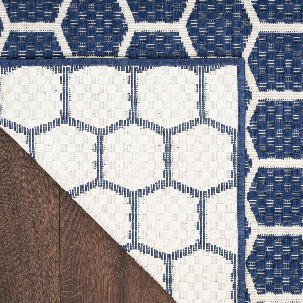 Navy and White Geometric Flat Woven Reversible Runner Rug