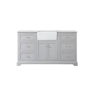 Timeless Home 60 in. W x 22 in. D x 34.75 in. H Single Bathroom Vanity Side Cabinet in Grey with White Marble Top