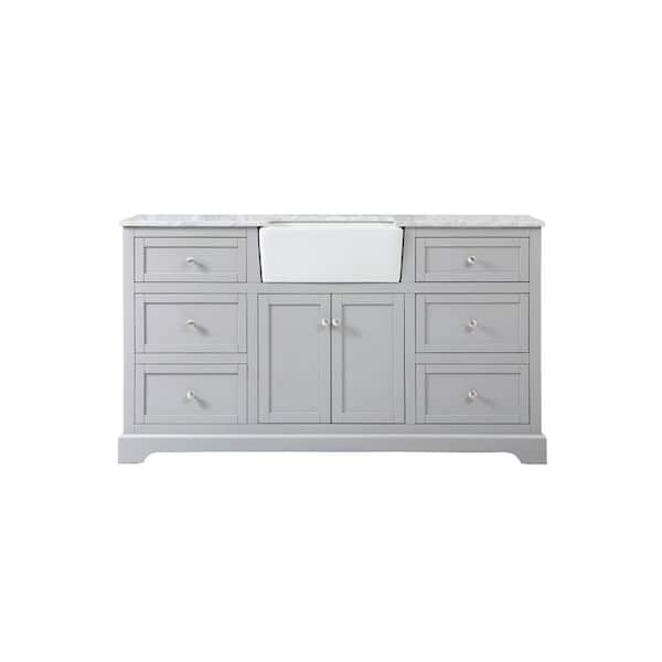 Unbranded Timeless Home 60 in. W x 22 in. D x 34.75 in. H Single Bathroom Vanity Side Cabinet in Grey with White Marble Top