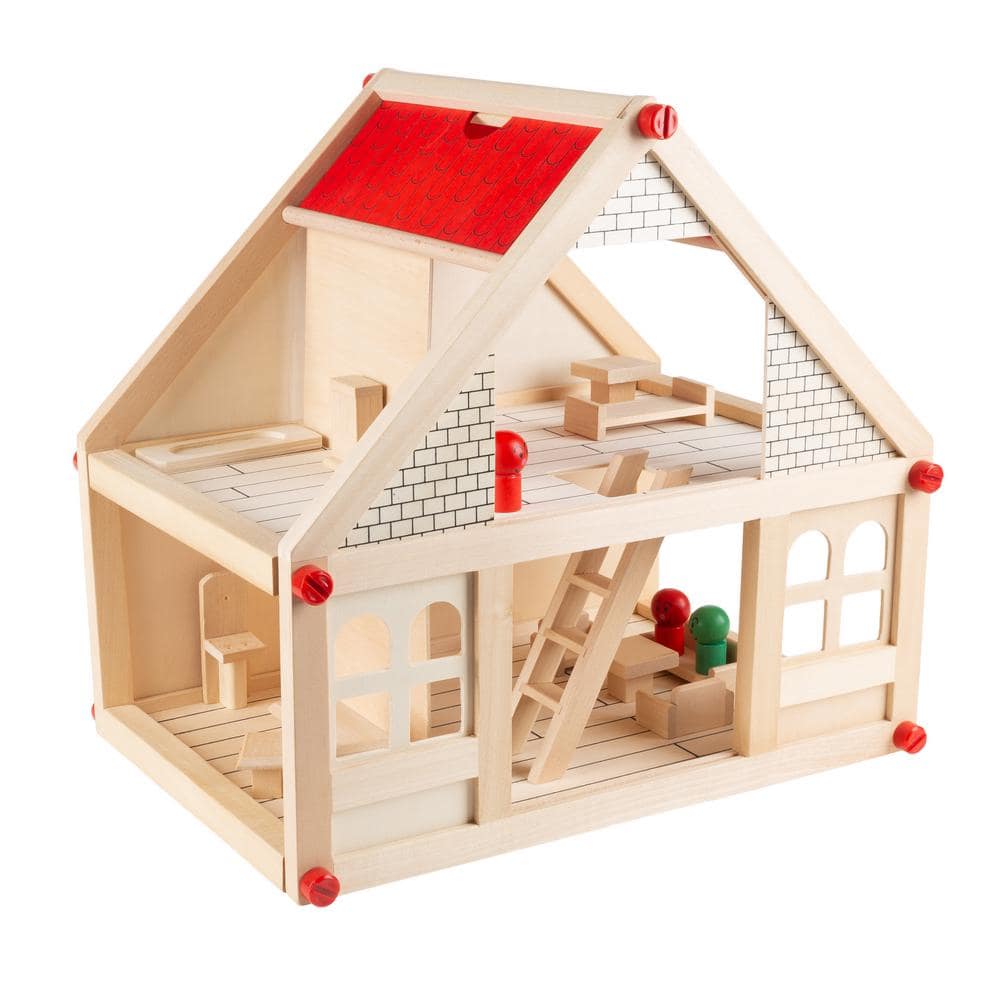 Dollhouse for Kids  Bounce House Classic Pretend Play 2 Story Wood Playset with Furniture Accessories and Dolls price history on PriceWatchPro
