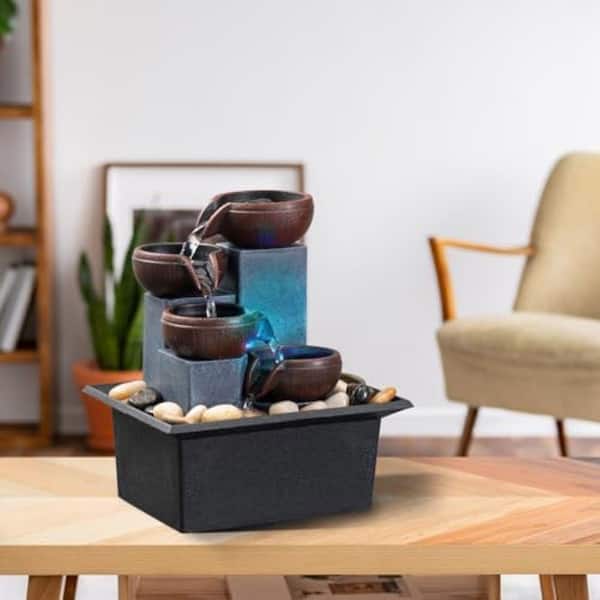 Afoxsos 4-Tier Tabletop Waterfall Fountain with LED Lighting and