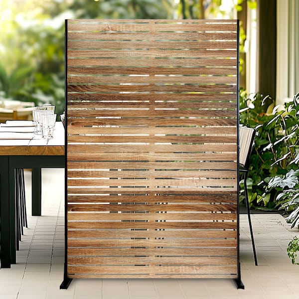 72 in. H x 47 in. W Metal Privacy Screen for Deck Patio Balcony Garden, Freestanding Decorative Privacy Screen, Brown