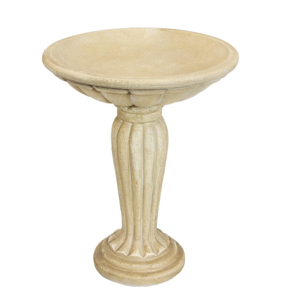 Cream Grecian Column Glass Fiber Reinforced Concrete Bird Bath