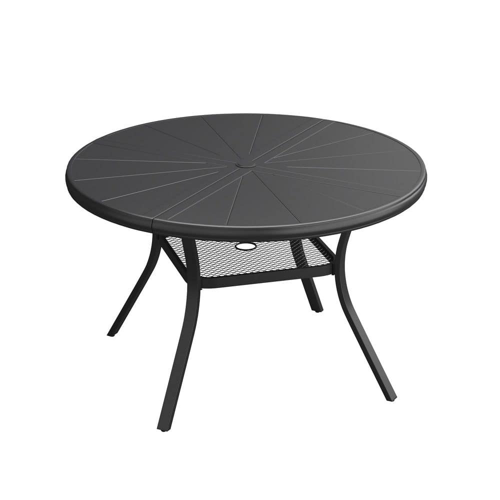 40.6 in. Black Round Outdoor Patio Dining Table for 4 with Umbrella Hole, All-Weather Metal Table price history on PriceWatchPro