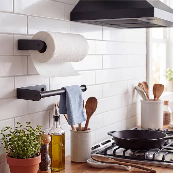 Wall Mount Paper Towel Holder Bulk-Self-Adhesive Under Cabinet in Matte Black (2-Pieces)
