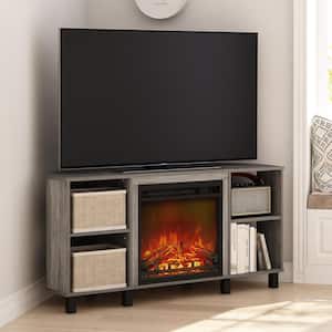 Jensen 46.54 in. French Oak Grey Corner TV Stand with Electric Fireplace Fits TV's up to 55 in.