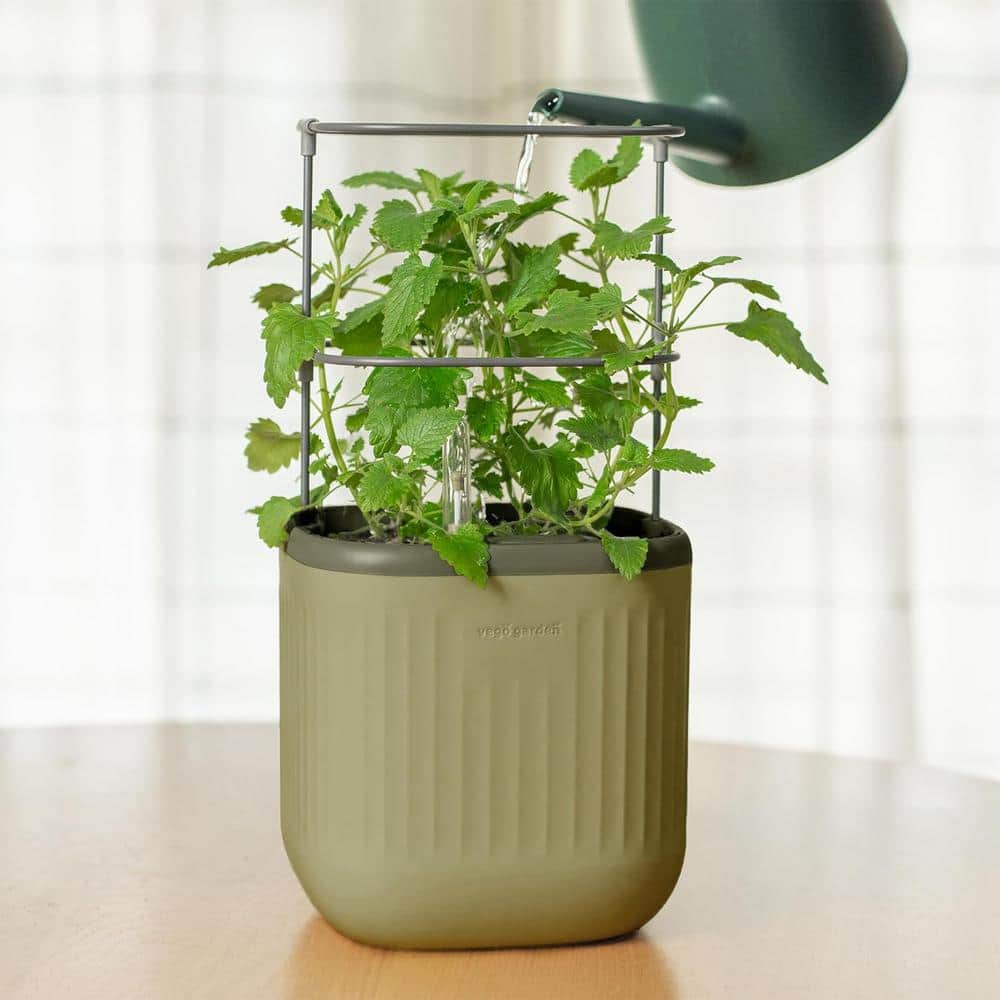 Sage Green Recycled Plastic Self-Watering Planter Pots with Trellis, 2 Pack