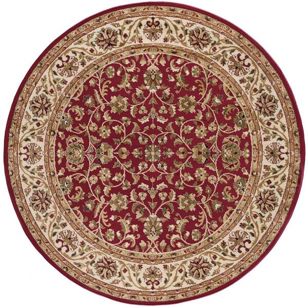 Tayse Rugs Sensation Border Red 6 ft. Round Indoor Area Rug