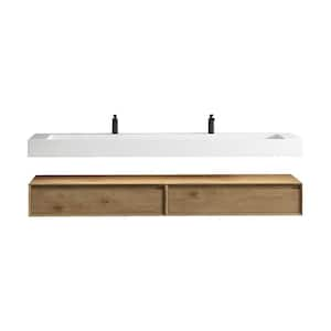 Alysa 84 in. W x 20 in. D x 23 in. H Double Sink Floating Bath Vanity in White Oak with White Acrylic Top