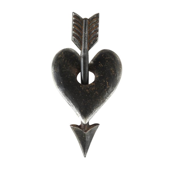 Storied Home Antique Black Metal Heart and Arrow