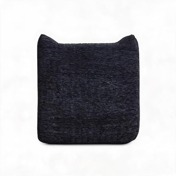 Black Chenille Oversized Bean Bag with Armrests, High-Resilience Foam Filled Floor Sofa for Living Room
