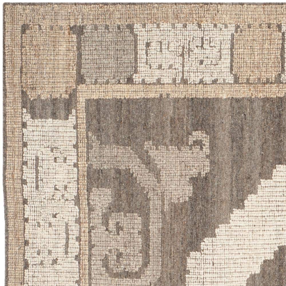 Ivory and Gray Hand-Knotted Wool Square Area Rug