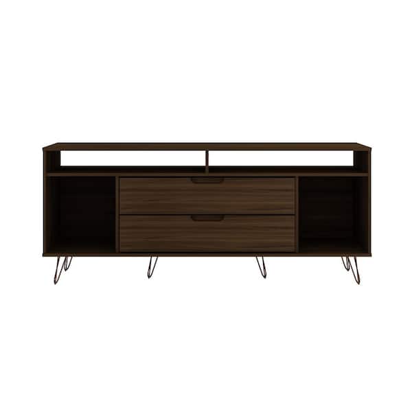 Manhattan Comfort Rockefeller 62.99 in. Brown TV Stand Fits TVs Up to 60 in. with 4 Open Shelves and Cable Management