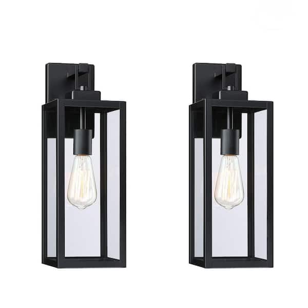 Bonanza 18 in. 1-Light Matte Black Outdoor Wall Lantern Sconce with Clear Glass Shade, 1 x E26 (2-Pack)