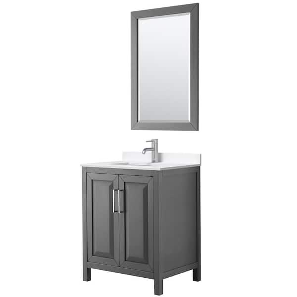 Wyndham Collection Daria 30 in. W x 22 in. D x 35.75 in. H Single Bath Vanity in Dark Gray with White Quartz Top and 24 in. Mirror