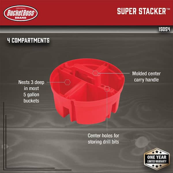 Jones Stephens T60102 Bucket Caddy 5-Gallon with 1 Large Tray and 4 Small Trays Red