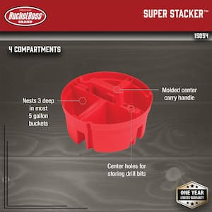 10.375 in. 4-Compartment Bucket Super Stacker Small Parts Organizer in Red