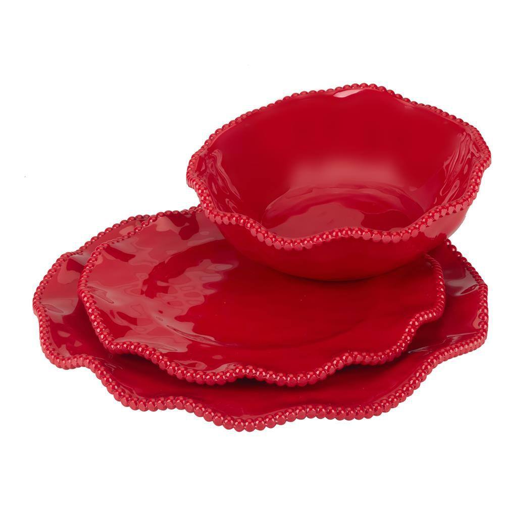 Perlette Red Heavyweight Melamine 12-Piece Dinnerware Set