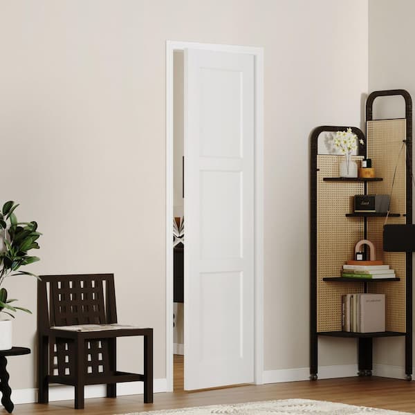 24 in. x 80 in. 3 Panel, MDF, Composite, Solid Core, Pre-assembled Panel White Primed Interior Door Slab