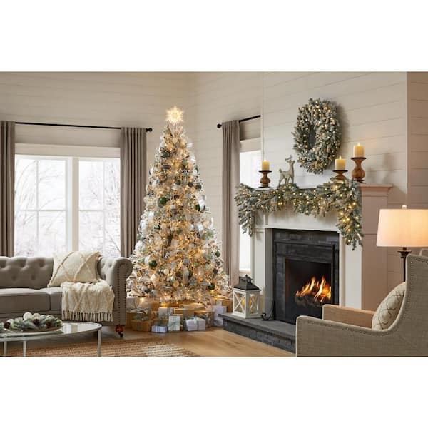 Home Accents Holiday 7 5 Ft Starry Light Fraser Fir Flocked Led Pre Lit Artificial Christmas Tree With 1500 Color Changing Lights 016017552052185 The Home Depot