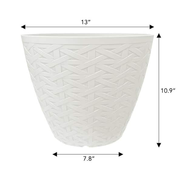 14 in. Fresno Medium White High-Density Resin Planter (14 in. D x 12 in. H)  With Drainage Hole