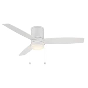 Atlantis 52 in. Integrated LED Indoor and Outdoor 3-Blade Pull Chain Flush Mount Ceiling Fan Matte White with 3000K