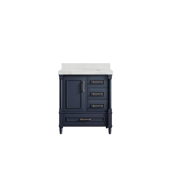 Willow Collections Hudson 30 in. W x 22 in. D x 36 in. H Bath Vanity in Navy Blue with 2 in. Calacatta Nuvo Top
