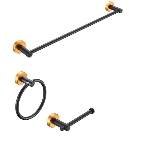 Tidoin 3-Piece 27 in. L Aluminum Wall Mounted Adjustable Length Bathroom Hardware Set in Black and Gold