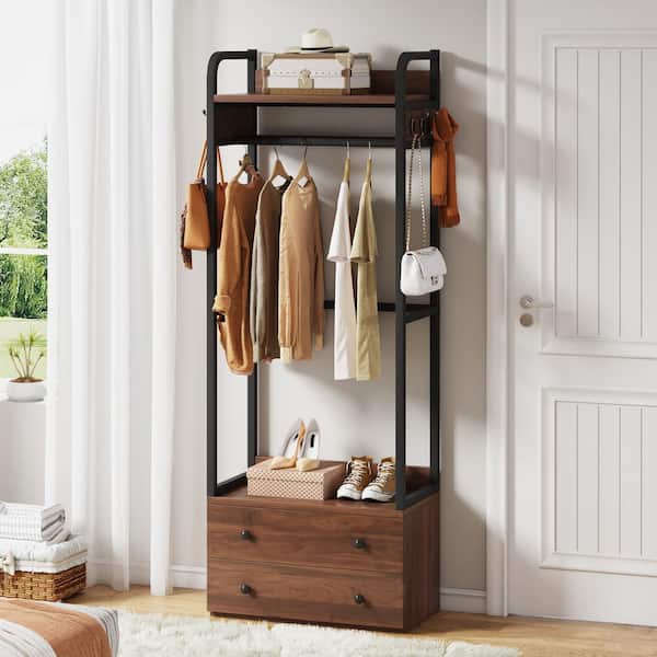 BYBLIGHT Carmalita White and Brown Hall Tree with Shoe Cubby and Coat Rack,  Shoe Rack Bench with Wall Mounted Shelf and Hooks BB-XK0119GX - The Home  Depot
