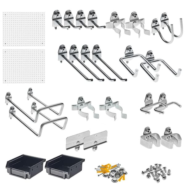 Triton Products 18 in. H x 22 in. W White Poly Wall Kit Pegboard Set with Hooks DuraBoard Mounting Kit and Bin Systems (84-Piece)