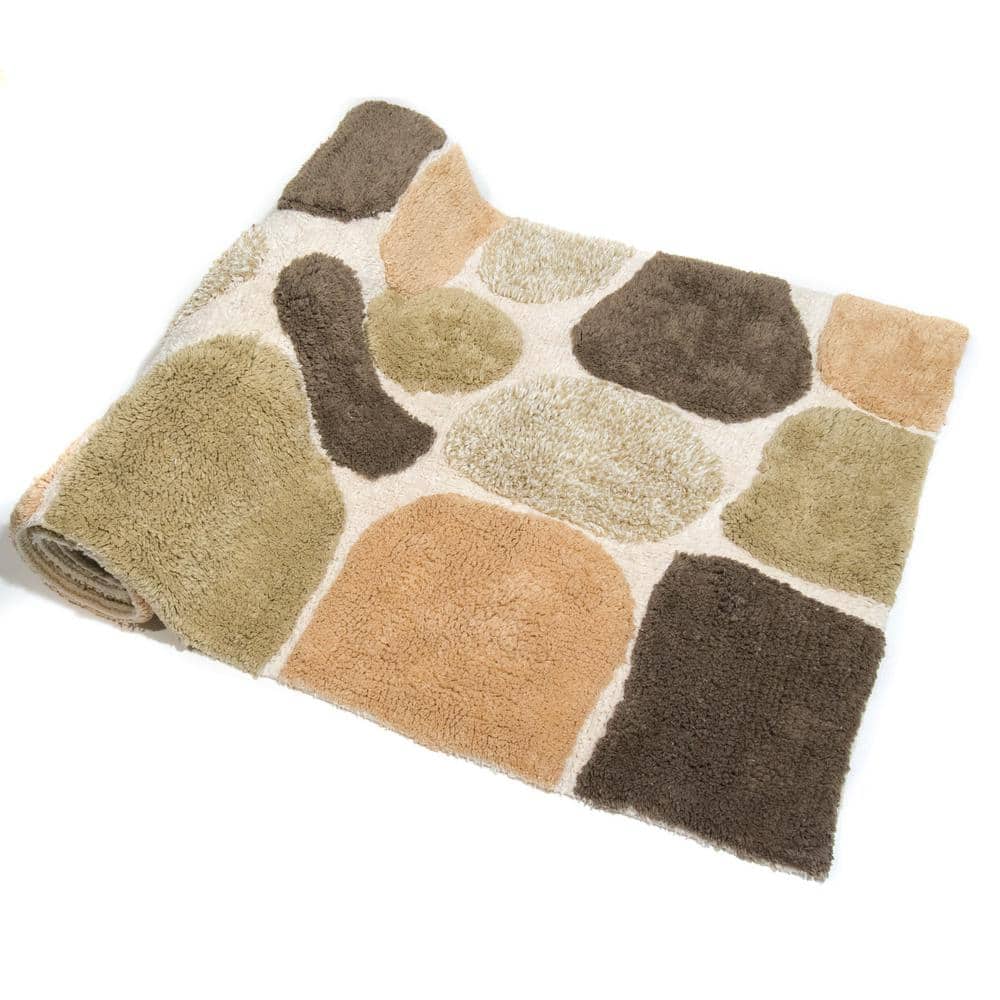 Khaki Pebble Patterned Cotton Bath Runner Rug