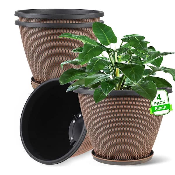Large Plastic Indoor/Outdoor Planter with Saucer (8 in. W x 5.1 in. H) set  of 4 L0DSKZF78B - The Home Depot