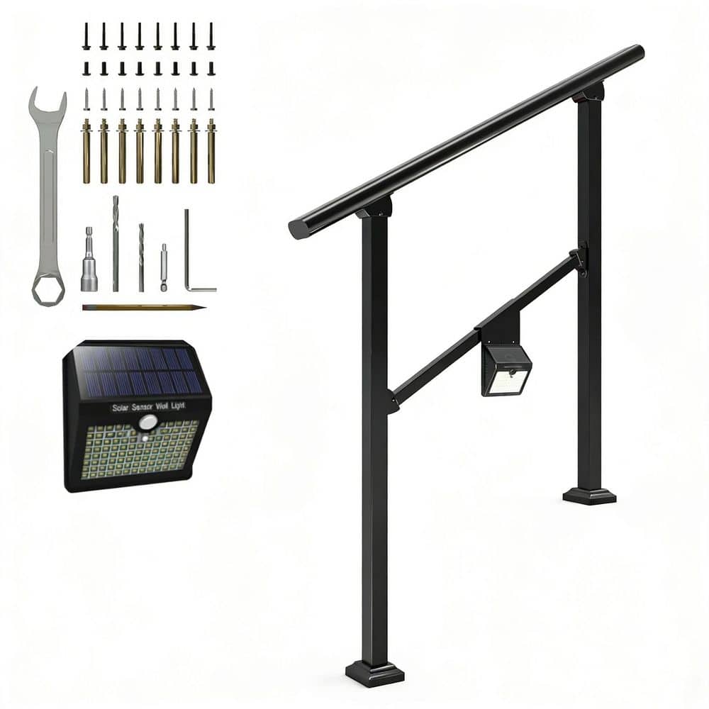 Mobility Outside Rails 3.36 ft Metal Outdoor Step Handrail with Solar Motion Deck Lights, 3 ...