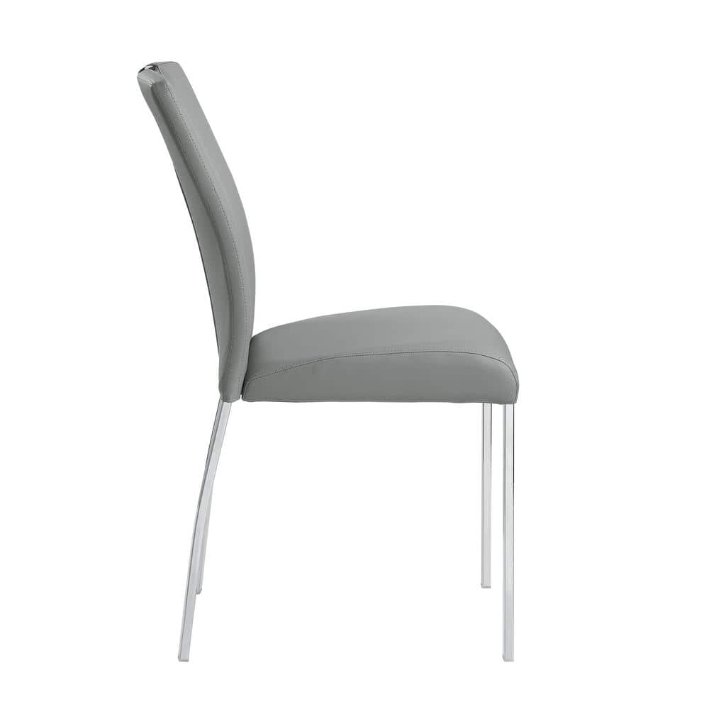 Gray Faux Leather Upholstered Side Chair with Chrome Metal Legs